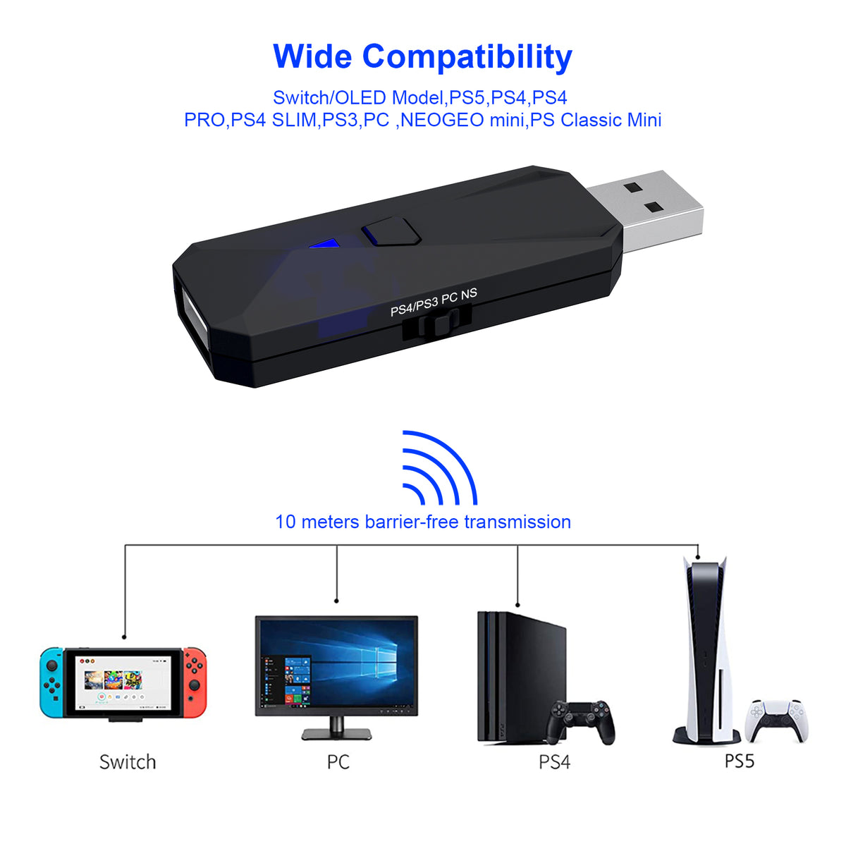 Bluetooth Adapter For PS5 PS4 XBox One Controller To PS4/PS3/Switch/PC  Console